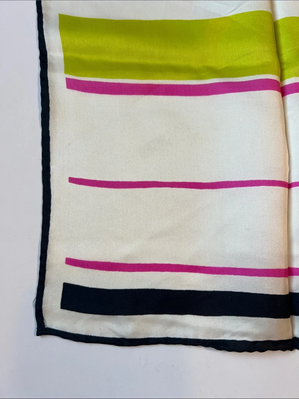 Vintage Vera Neumann scarf pink lime & black striped  25” X 24” hand rolled